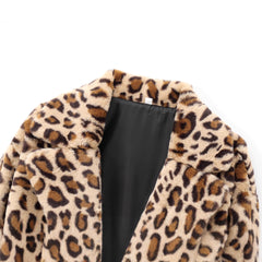 Leopard Print Faux Fur Notch Lapel Coat