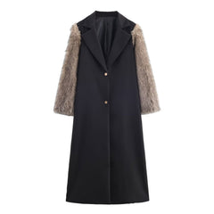 Contrast Faux Fur Sleeve Long Coat