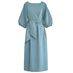 Elegant Puff Sleeve Dress with Asymmetric Belt