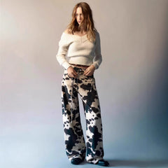Cow Print High Waisted Wide Leg Jeans