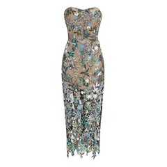 Sexy Tube Top Embroidered Bodycon Dress