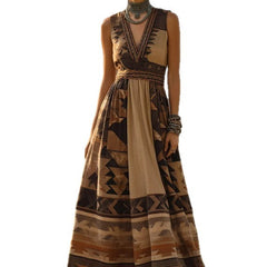 Boho V-Neck Geometric Print Sleeveless Maxi Dress