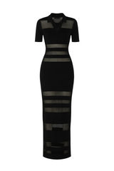 Black Mesh Stripe Polo Dress