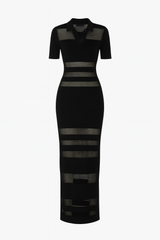 Black Mesh Stripe Polo Dress