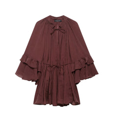Tiered Ruffle-Sleeve Tie-Front Mini Dress