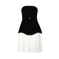 Strapless Two-Tone Pleated Hem Mini Dress