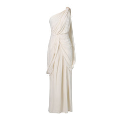 One-Shoulder Grecian Style Draped Maxi Dress