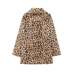 Leopard Print Faux Fur Notch Lapel Coat