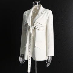 Punk Rock Studded Blazer with Long Belt Detail