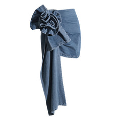 Denim Mini Skirt with Oversized Floral Rosette Detail