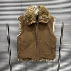 Warm Faux Fur Vest with Stand Collar