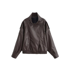 Oversized Faux Leather Moto Bomber Jacket