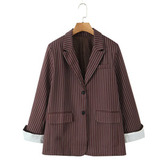 Classic Pinstripe Blazer with Contrast Folded Cuff