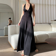 Burgundy Halter Backless Dress