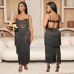 Sexy Strapless Backless Tassel Party Dress