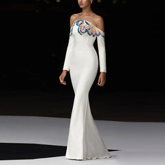 Embellished Cold-Shoulder Mermaid Gown with Sequin Detail