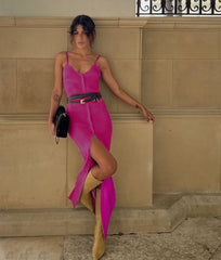 Stylish Cool Belted Slit Midi Dress