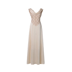 Cowl Neck Sleeveless Gown with Lattice Bodice Details