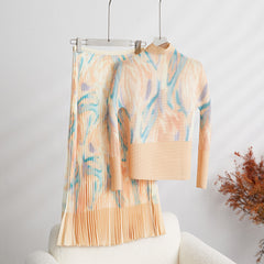 Fashion Print Slim Top And Pleated Dress