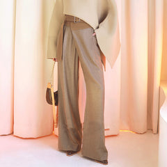 High-Waist Wide-Leg Trousers with Integrated Belted Overlay