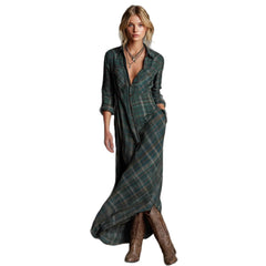 Plaid Button-Down Maxi Shirt Dress