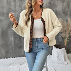 Cozy Teddy Fleece Cardigan Jacket with Contrast Print