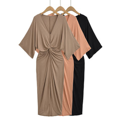 Beige Deep V - Neck Midi Dress