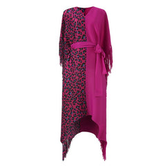 Bold Orange Leopard Fringe Cape Dress