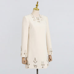 Embellished Long-Sleeve Mini Dress with Floral Detailing