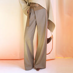 High-Waist Wide-Leg Trousers with Integrated Belted Overlay