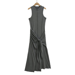 Chic Grey Sleeveless Tie - Front Dress