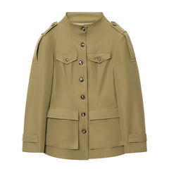 Military Style High Neck Safari Jacket with Epaulettes
