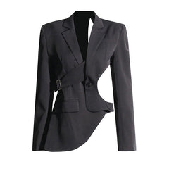 Asymmetric Cut-Out Blazer with Belted Waist Detail