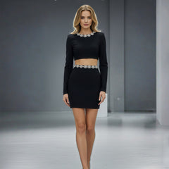 Floral Rhinestone Trim Crop Top and Mini Skirt Set