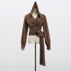 Long Sleeve Chiffon-Style Hooded Wrap Shirt