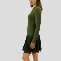 Olive Green Cutout Pleated Mini Dress