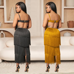 Sexy Strapless Backless Tassel Party Dress