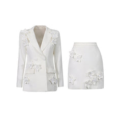 3D Floral Appliqué Blazer and Mini Skirt Set