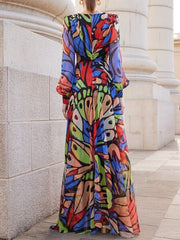 Bohemian Multicolor Abstract Chiffon Maxi Dress