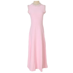 Sleeveless Maxi Dress with Faux Pearl Trimmed Neckline