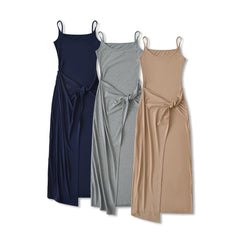 Elegant Khaki Twist - Front Midi Dress