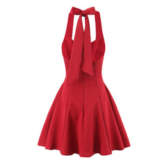 Red Halter Flare Party Dress