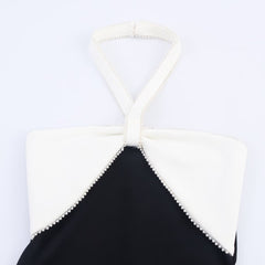 Black - White Halter Midi Dress