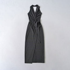 Striped Halter Tie-up Wrap Dress