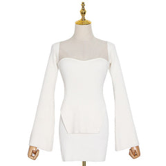 Chic Off-Shoulder White Ribbed Dress