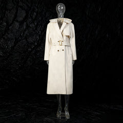 Hooded Double-Breasted Long Trench Coat with Belt