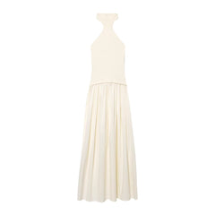 Sleeveless High-Neck Pleated Hem Long Dress