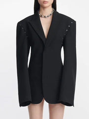 Oversized Notch Lapel Blazer with Hook-and-Eye Sleeve Details