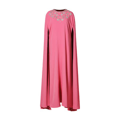 Crystal Embellished Neckline Cape Maxi Dress