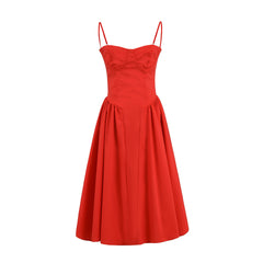 Red Spaghetti - Strap Midi Dress